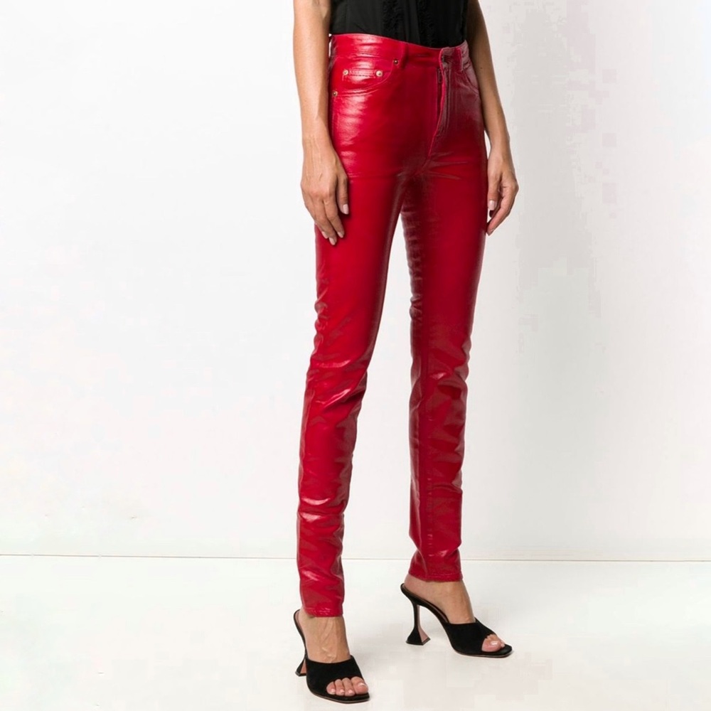 Saint Laurent Coated Red Skinny Jeans